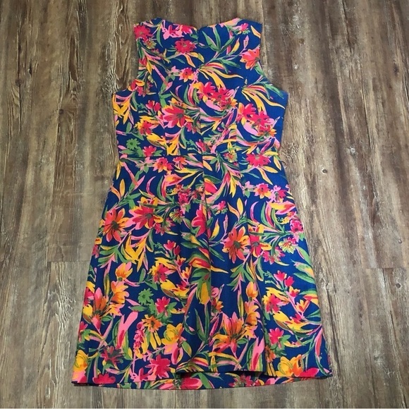 J. Crew Dress Women's 8 Tropical Pleated Floral Colorful Sleeveless Preppy - Picture 4 of 6